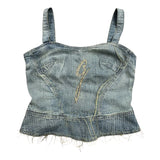 Denim Cami Y2K Embroidered Top