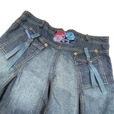Y2K Pleated Midi/Maxi Denim Skirt