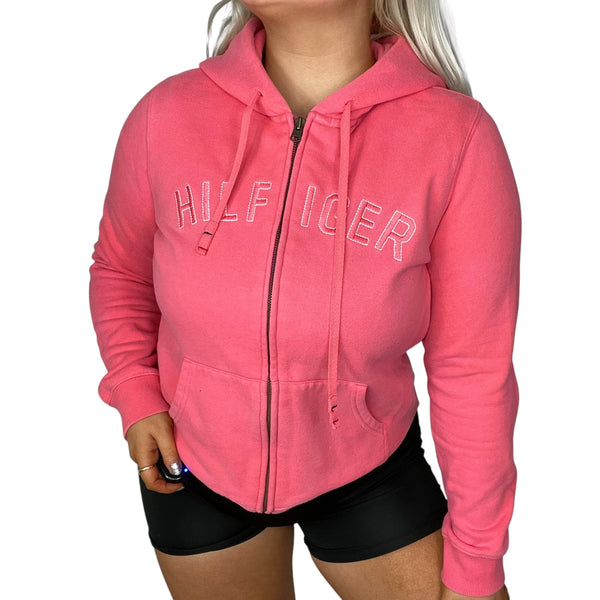 Pink Tommy Hilfiger Spell Out Hoodie Zip Up