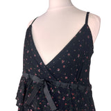 Y2K Black Floral Print Ruffle Cami