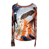 Printed Mesh Y2K Long Sleeve Top