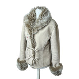 Embroidered Faux Fur Coat