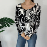 Black & White Vintage Abstract Print Long Sleeve Top
