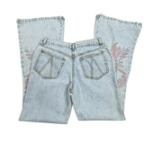 Y2K Pink Embroidered Flared Denim Jeans