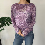 Lilac Y2K Mesh Long Sleeve Top
