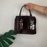 Brown Y2K Velour Sequin Beaded Bag