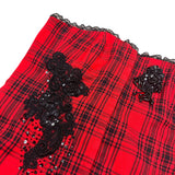 Y2K Red Plaid Beaded Corset