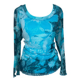 Blue Long Sleeve Mesh Y2K Top