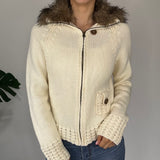 Cream Y2K Knitted Zip Up