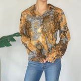 Vintage Mesh Long Sleeve Button Up Top