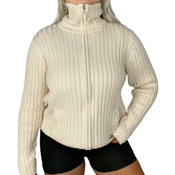 Cream Knitted High Neck Jumper